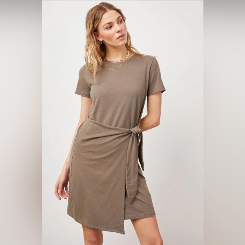 NWT sz XS Rails Edie Canteen brown green short sleeve crew neck tie wrap dress